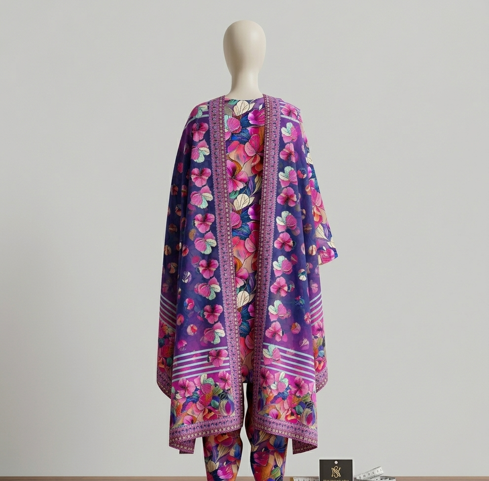 V3301 – 3 Piece Printed Unstitched Suit | Shirt Trouser All Over Bana Dora (Doria Lawn) & Dupatta (Doria Lawn)