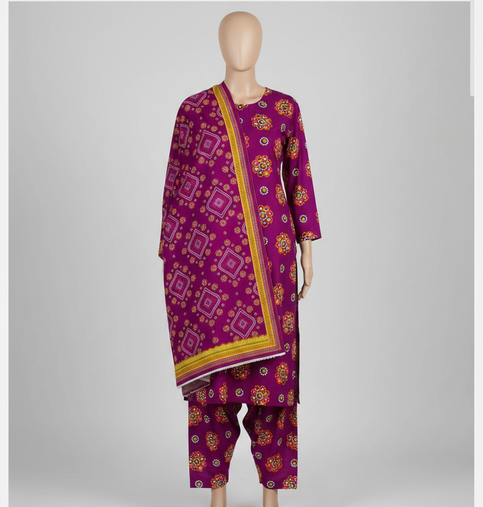V2312 – 3 Piece Printed Unstitched Suit | Shirt Trouser All Over Bana Dora (Doria Lawn) & Dupatta (Voil Lawn)