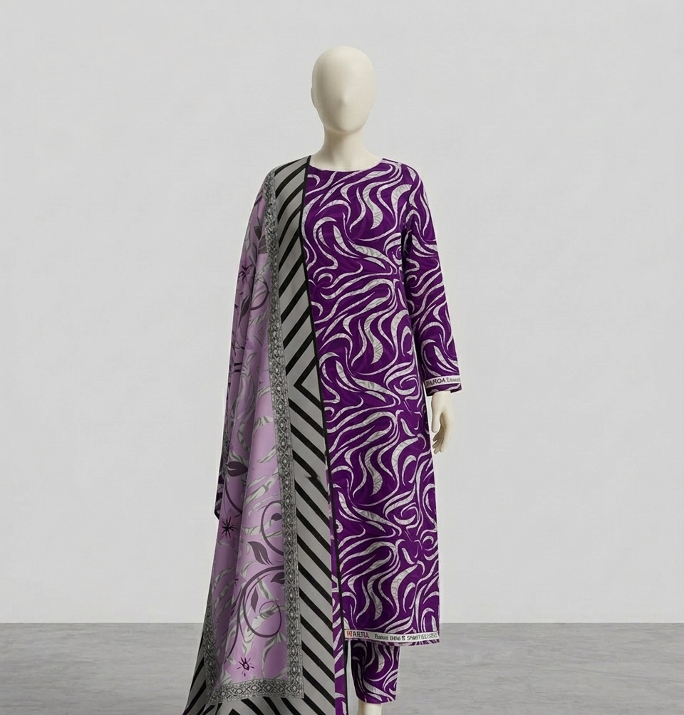 V3310 – 3 Piece Printed Unstitched Suit | Shirt Trouser All Over Bana Dora (Doria Lawn) & Dupatta (Doria Lawn)