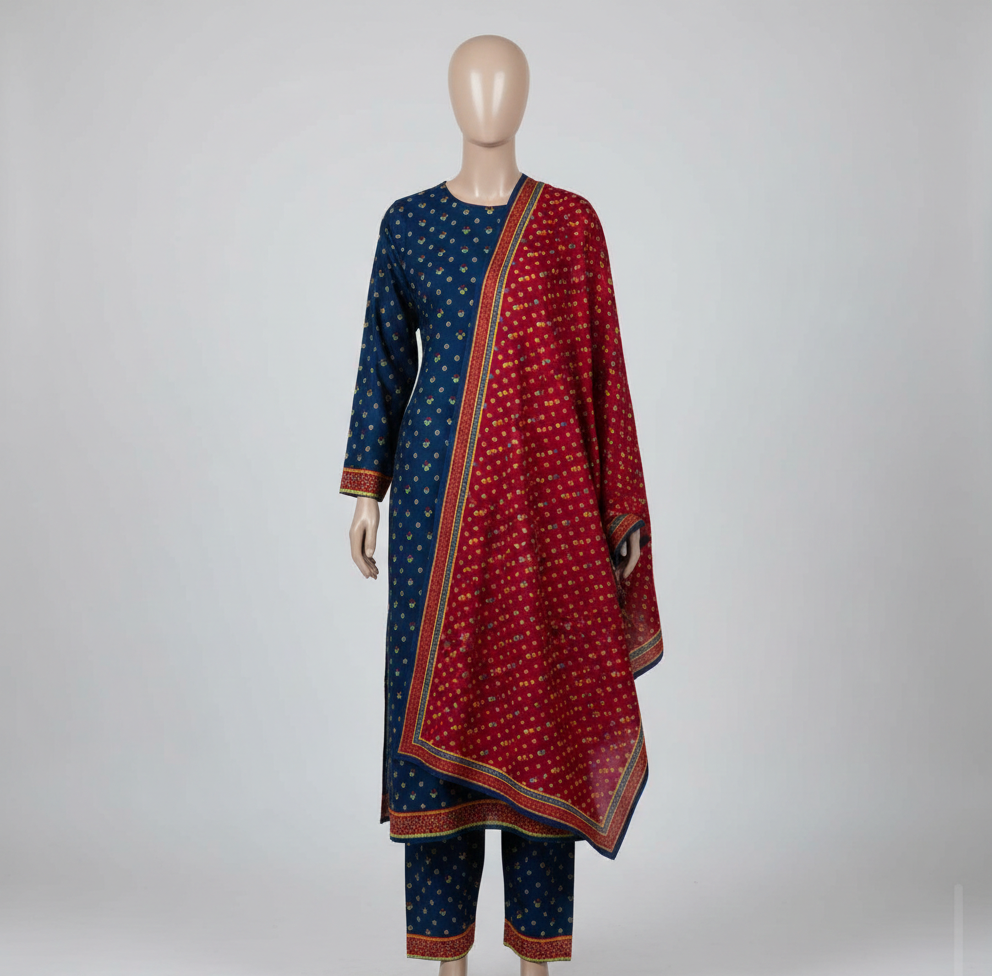 V2311 – 3 Piece Printed Unstitched Suit | Shirt Trouser All Over Bana Dora (Doria Lawn) & Dupatta (Voil Lawn)