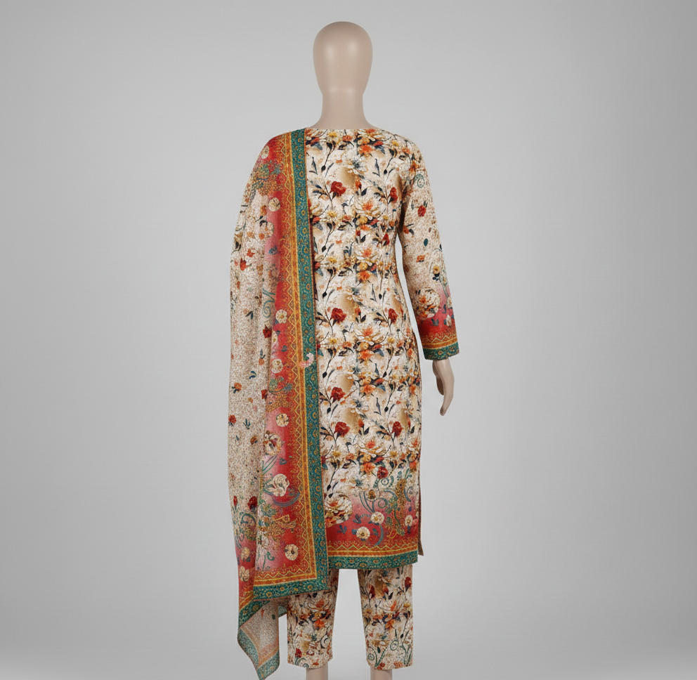 V2301 – 3 Piece Printed Unstitched Suit | Shirt Trouser All Over Bana Dora (Doria Lawn) & Dupatta (Voil Lawn)