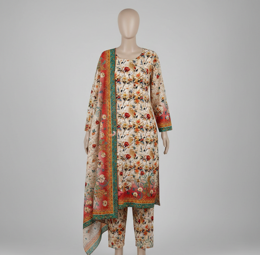 V2301 – 3 Piece Printed Unstitched Suit | Shirt Trouser All Over Bana Dora (Doria Lawn) & Dupatta (Voil Lawn)