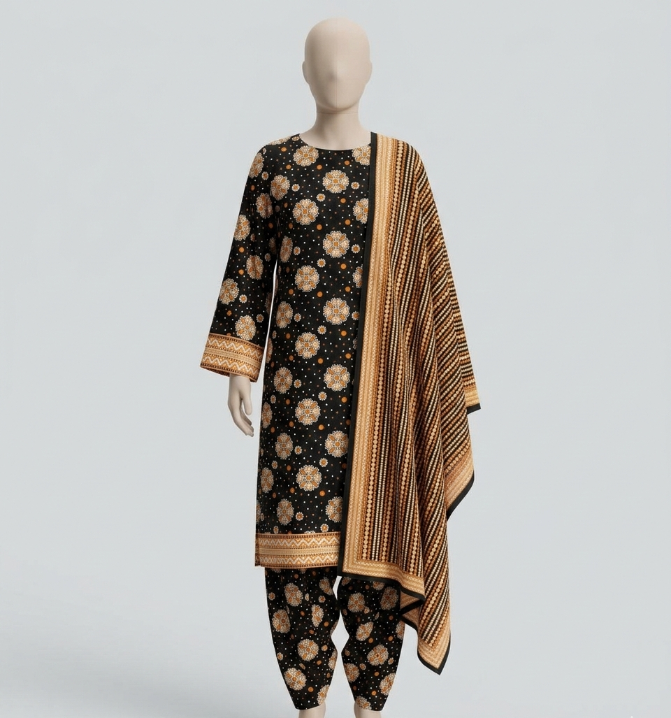 V3305 – 3 Piece Printed Unstitched Suit | Shirt Trouser All Over Bana Dora (Doria Lawn) & Dupatta (Doria Lawn)