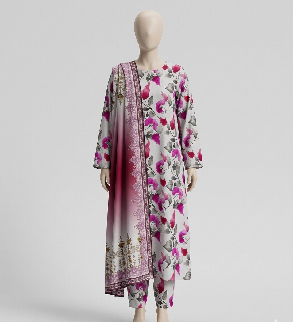 V3311 – 3 Piece Printed Unstitched Suit | Shirt Trouser All Over Bana Dora (Doria Lawn) & Dupatta (Doria Lawn)