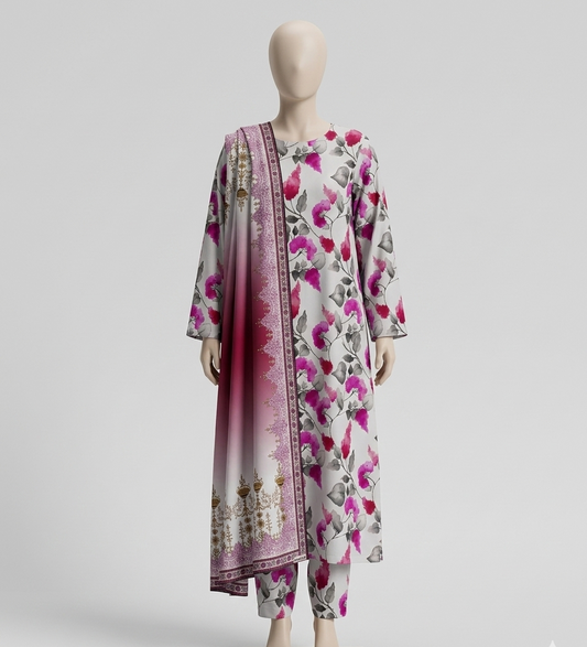 V3311 – 3 Piece Printed Unstitched Suit | Shirt Trouser All Over Bana Dora (Doria Lawn) & Dupatta (Doria Lawn)